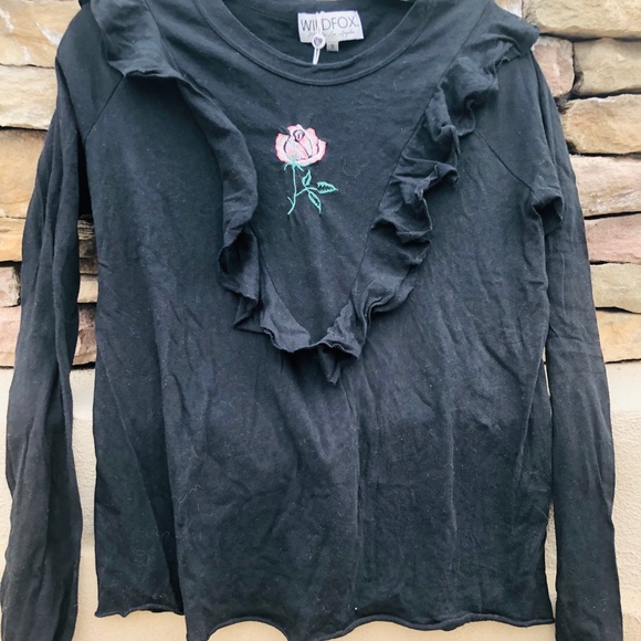 Wild fox women black ruffle T-shirt Size Small - Picture 11 of 16